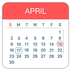 Calendar with April 15 circled.