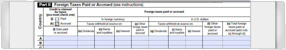 Part II of Form 1116 with check in box (i) Accrued.