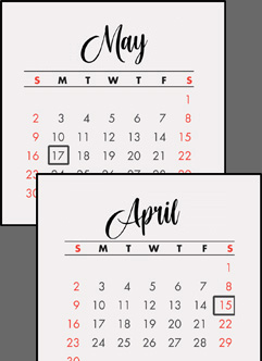 April calendars from four different years.