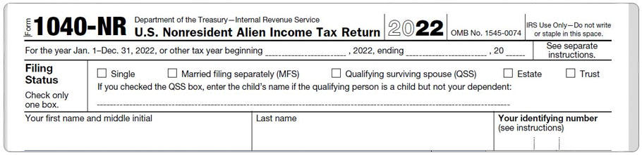 Top portion of Form 1040-NR