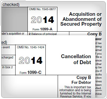 Tops of Form 1099-A, Acquisition or Abandonment of Secured Property and Form 1099-C, Cancellation of Debt.
