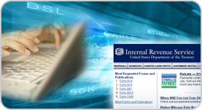 Computer images and a screenshot from the IRS website.