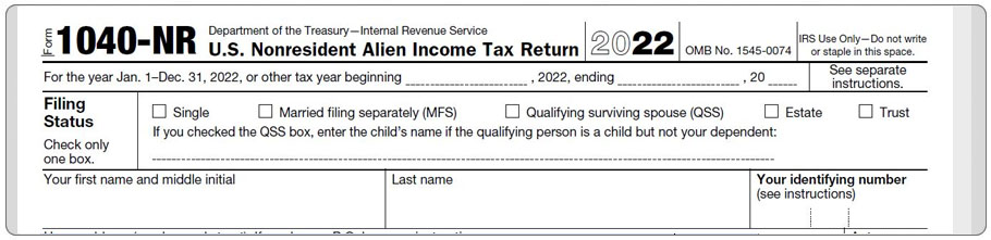 Top portion of Form 1040-NR