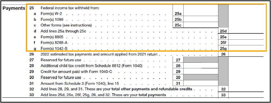 Form 1040-NR showing the Federal income tax withheld lines.