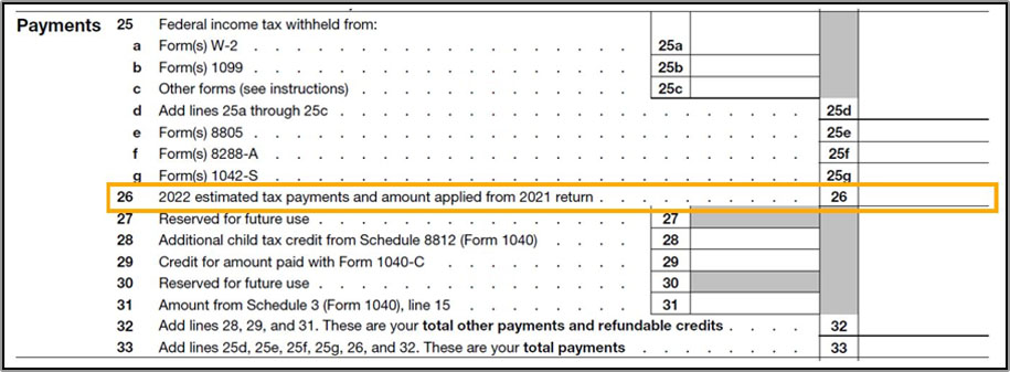 Form 1040-NR showing the estimated tax payments line.