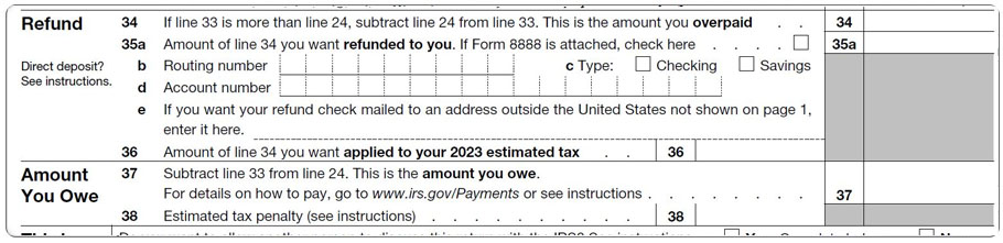 Refund section of Form 1040-NR EZ