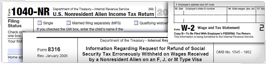Top of Form W-2, Form 8316, Form 1040-NR.