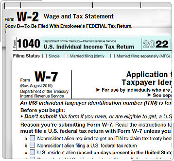 Top of Forms W-7, 1040 and W-2