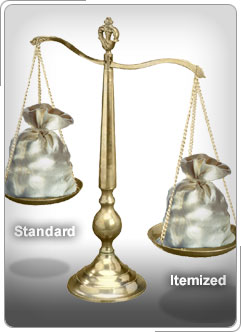 Scale balancing amounts labeled standard and itemized.