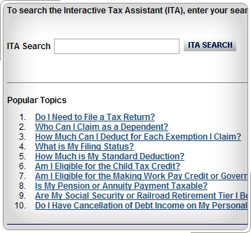 ITA Search box with Popular Topics. 