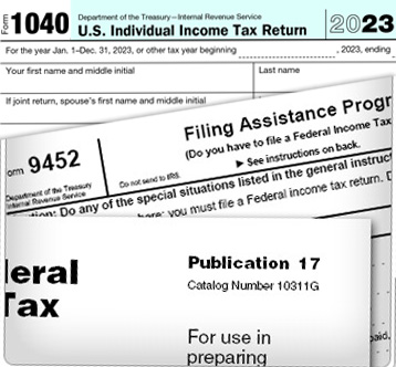 Collage de varios formularios de impuestos.