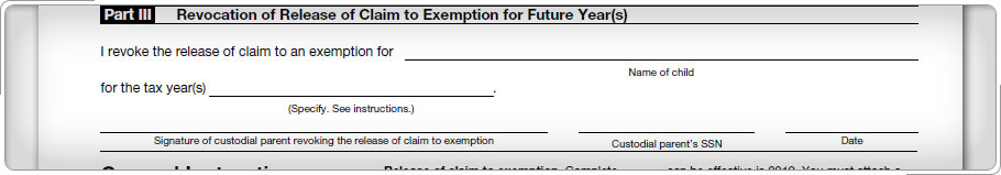 Formulario 8332, sección para la revocación de la liberación de la demanda a una exención para los años futuros.