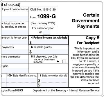 Formulario 1099-G, Algunos pagos del gobierno