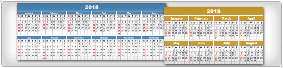 Página de calendario que muestra todo el año fiscal.